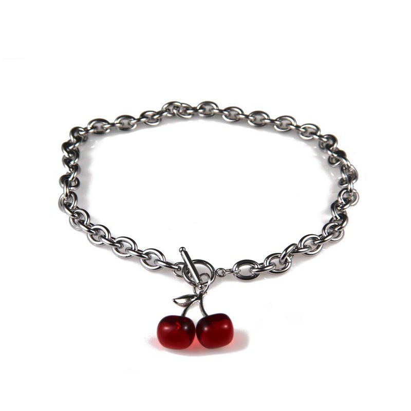 Pingyongchang Dark Cherry Harajuku Necklace Small Geometric Pendant Ot Buckle Punk Gothic Street Silver Color Chain Choker Necklaces for Women Men - Image 1